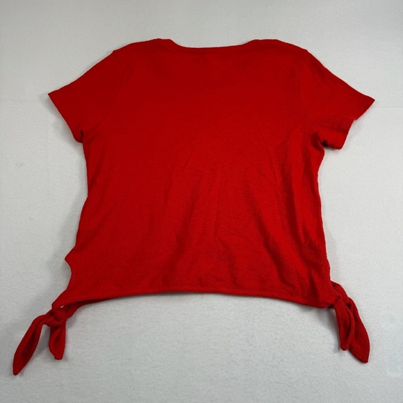 Madewell Short Sleeve Side Tie Bottom Womens Size Medium Red Guaze TexturedMadew - Picture 2 of 8